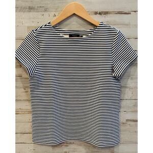 Theory Navy and White Striped Blouse Top sz Small EUC